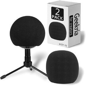 Geekria for Creators Foam Windscreen Compatible with Blue Snowball, Snowball ICE Microphone Antipop Foam Cover, Mic Wind Cover, Sponge Foam Filter (Black / 2 Pack)