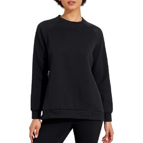 kayamiya Women's Crew Neck Oversized Fleece Sweatshirt Soft Casual Fall Zipper Side Slit Pullover Top