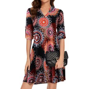 ZENNILO Women’s 3/4 Sleeve Dress V Neck Plus Size Tshirt Dress for Women Knee Length with Pockets