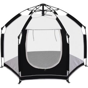 Baby Playpen with Canopy, Portable Mesh Play Yard Indoor and Outdoor, Pop Up Toddler Playpen with Dome, Lightweight Foldable Playspace for Home, Beach and Park, Gray