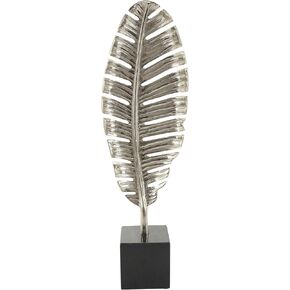 Deco 79 CosmoLiving by Cosmopolitan Aluminum Leaf Standing Single Sculpture with Black Marble Base, 7" x 4" x 24", Silver