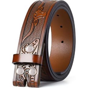 WOWOGO Western Genuine Leather Belts for Women Men Cowboy Cowgirl Floral Embossed Belt Strap