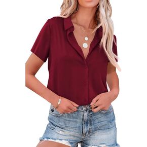 AISEW Womens Satin Button Down Shirts V Neck Long/Short Sleeve Office Blouses Business Casual Tops