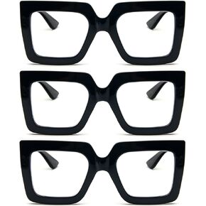 مجموعة من 3 نظارات قراءة كبيرة الحجم من REAVEE للنساء بإطار كبير عريض جدًا، قارئات مربعة سميكة أنيقة تحجب الضوء الأزرق in Kuwait