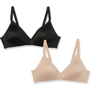 Warner's Women's Blissful Benefits Wireless Lightly Lined T-Shirt Bra 2-Pack 04011W, White/Butterscotch, 38D