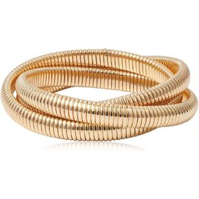Stretch Bracelets for Women, Statement Punk Triple Wrap Bracelets Simple Trendy Gold Plated Stack Bracelets for Teen Girls Girlfriends Jewelry Gifts
