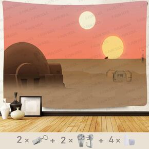 F-FUN SOUL Twin Suns Planet Wars Tapestry, 40x30inchs Soft Flannel, Desert Globe Tatooine Wall Hanging Tapestries for Living Room Bedroom Home Decor GTDWFS806