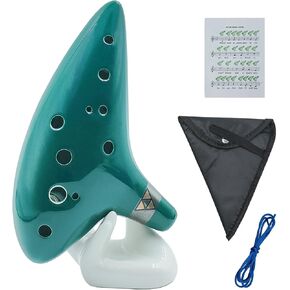 AFUNTA 12 Hole Ocarina Alto C, Ceramic Ocarina Musical Instrument with Neck Strap, Gift Box, Hand-shape Display Stand, Black Protective Bag