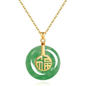 BDRIUOCNE Chinese New Gifts Good Fortune Pendant Necklace in 18kt Gold Plated Jade Necklace for Women