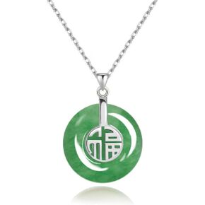 BDRIUOCNE Chinese New Gifts Good Fortune Pendant Necklace in 18kt Gold Plated Jade Necklace for Women