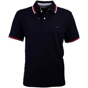 Tommy Hilfiger Mens Striped Collar Polo (X-Large, Evergreen)