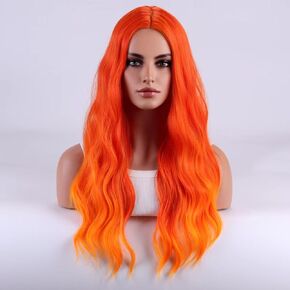 PATTNIUM Orange Ombre Wig Flame Fire Wig Long Curly Wavy Ombre Orange Wig for Women Girls Synthetic Heat Resistant Wig with Wig Cap in Kuwait