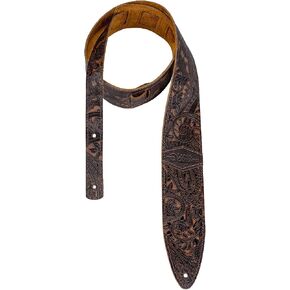 Luna Guitars Leather Paisley Brown Guitar Strap, STRAP LUNA LTH SLDR BR, Adult