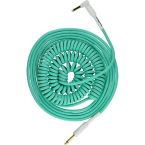 Pig Hog PHCC30SG Half Coil Instrument Cable 30ft, Seafoam Green 8mm PVC Outer Covering 1/4"-1/4" Right Angle Connectors