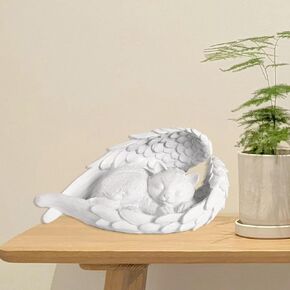 PUPIHOM Angel Pet Memorial Stone for Cats, Indoor Outdoor Cats Memorial Gifts and Pets Loss Gifts Garden Cat Grave Memorial Stone (White)