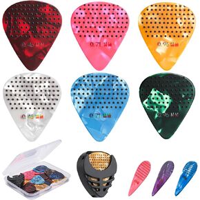 Non-slip Guitar Picks, 0.46 0.71 0.96mm Includes Thin Medium Heavy Guitar Picks,15pcs Variety Colorful Celluloid Plectrums with Guitar Picks Holder and Storage Case (15)