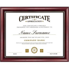 GraduatePro 11x19.5 Diploma Frame for 8.5x11 Certificate and 5x7 Picture with Black Over Gold Mat, Solid Wood & Real Glass, Cherry Finish with Gold Trim