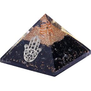 Crocon Black Tourmaline & Selenite Orgone Pyramid Crystal Point Flower of Life Symbol Chakra Balancing Reiki Healing Spiritual Decor Size: 3"
