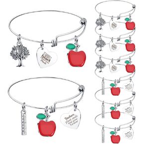 Highergo 8 Pieces Teacher Appreciation Bangle Gifts Christmas Gifts Women Teacher Bangle Bracelet Graduation End of the Year Teacher Gift Teacher Thank You Gift for Teacher