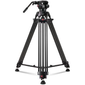 RAUBAY 70.8" Video Camera Tripod, Heavy Duty Tripods Stand with 360° Pan & 165° Tilt Fluid Head, 75mm Bowl Base, Aluminum Single Tube Legs, QR Plate, Max. Load 17.6lb for DSLR Camera, Camcorder (DV-3)