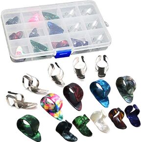 15pcs Alice Stainless Steel Celluloid Finger Thumb Guitar Picks With Pick Case Storage Box