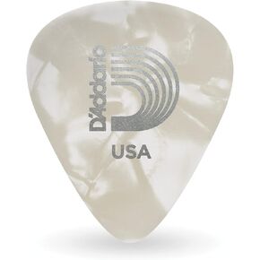 D'Addario Accessories White Pearl Celluloid Guitar Picks, 25 pack, Light