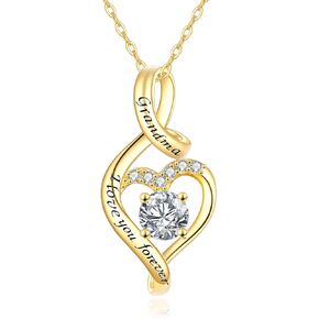 KECHO 14K Gold Grandma Necklace Gifts for Grandma from Granddaughter Grandchild 1CT Moissanite Heart Pendant Jewelry for Women Mothers Valentines Birthday Gifts