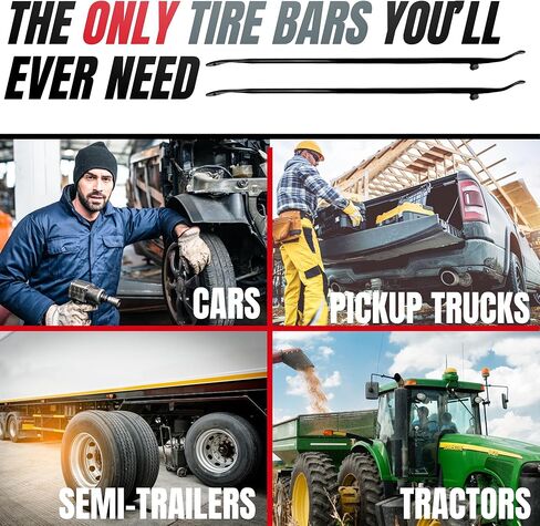Tire Bars - Mount and Demount Irons - Change Tires on Cars, Trucks, Semi Trailers, Tractors, Buses, ATVs | 40 in x 4/5 in | 40CR Steel | (2 Bars + Bonus Tire Bead Holder) in Kuwait