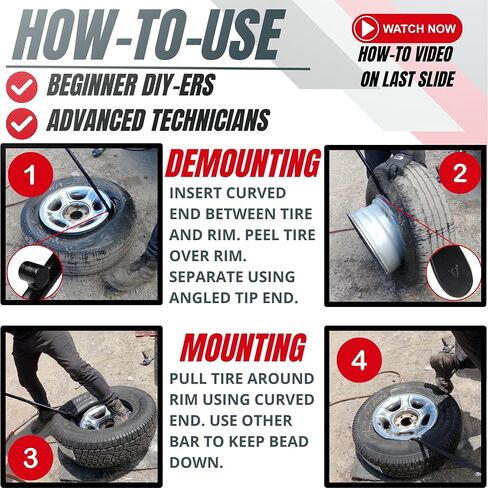 Tire Bars - Mount and Demount Irons - Change Tires on Cars, Trucks, Semi Trailers, Tractors, Buses, ATVs | 40 in x 4/5 in | 40CR Steel | (2 Bars + Bonus Tire Bead Holder) in Kuwait