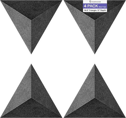 Starfavor 4 PCS Bass Traps Acoustic Foam Corner,16.5" Triangle 12" Depth Triangular Sound Proof Panels for Walls,High Density and Fire-Proof Acoustic Foam Panel Recording Studio Acoustical Treatments in Kuwait