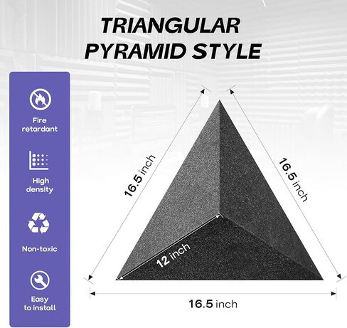 Starfavor 4 PCS Bass Traps Acoustic Foam Corner,16.5" Triangle 12" Depth Triangular Sound Proof Panels for Walls,High Density and Fire-Proof Acoustic Foam Panel Recording Studio Acoustical Treatments in Kuwait