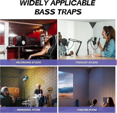 Starfavor 4 PCS Bass Traps Acoustic Foam Corner,16.5" Triangle 12" Depth Triangular Sound Proof Panels for Walls,High Density and Fire-Proof Acoustic Foam Panel Recording Studio Acoustical Treatments in Kuwait