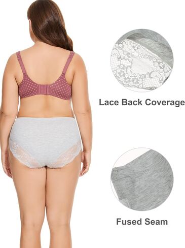LIQQY Women's 4 Pack Combed Cotton Lace Coverage Full Rise Seamless Brief Panty Underwear in Saudi Arabia