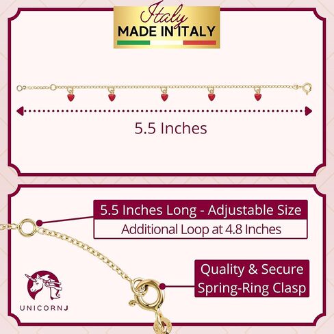 UNICORNJ 14k Yellow Gold Enamel Mini Heart Bracelet Vertical Stacked 5 Heart Station for Girls Kids Babies Made in Italy 5.25" in Saudi Arabia
