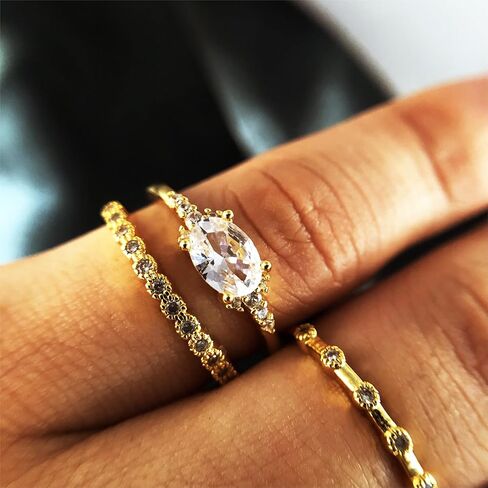JINOSSV 14K Gold Plated Stacking Rings - Stackable Gold Rings for Women Non Tarnish Statement Rings in Gold/Silver/Rose Gold - Cubic Zirconia Wedding Knuckle Thin Rings Size 5-10 in Saudi Arabia