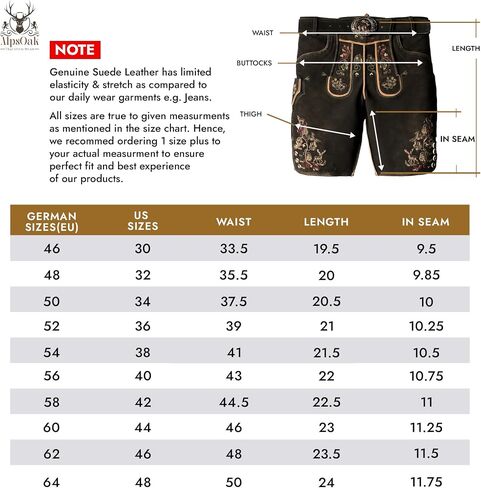 AlpsOak Lederhosen للرجال - زي بافاري ألماني أصلي ومهرجان أكتوبر للرجال - جلد طبيعي in Kuwait