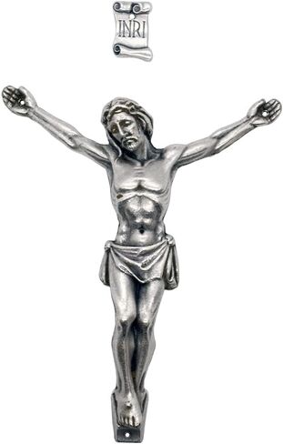 Silver-Tone Metal Corpus and INRI Sign | Make a Custom Crucifix | DIY Catholic Home Devotional Décor | Detailed Figurine of Jesus with Crown of Thorns and Arms Outstretched (3.75 Inch) in Saudi Arabia