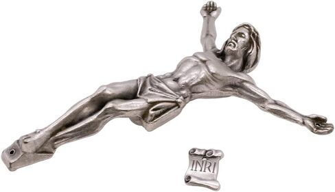Silver-Tone Metal Corpus and INRI Sign | Make a Custom Crucifix | DIY Catholic Home Devotional Décor | Detailed Figurine of Jesus with Crown of Thorns and Arms Outstretched (3.75 Inch) in Saudi Arabia
