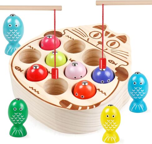Magnetic Fishing Game,Wooden Montessori Magnetic Fishing Toys for Toddlers,Preschool Education Learning Hand-Eye Cognition & Fine Motor Skill Birthday Gifts for 3 4 5 Years Old Kids Boys Girls in Saudi Arabia
