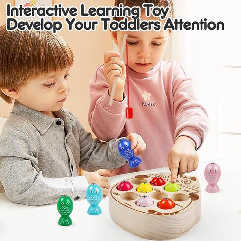 Magnetic Fishing Game,Wooden Montessori Magnetic Fishing Toys for Toddlers,Preschool Education Learning Hand-Eye Cognition & Fine Motor Skill Birthday Gifts for 3 4 5 Years Old Kids Boys Girls in Saudi Arabia