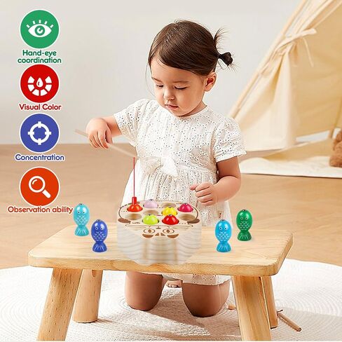 Magnetic Fishing Game,Wooden Montessori Magnetic Fishing Toys for Toddlers,Preschool Education Learning Hand-Eye Cognition & Fine Motor Skill Birthday Gifts for 3 4 5 Years Old Kids Boys Girls in Saudi Arabia
