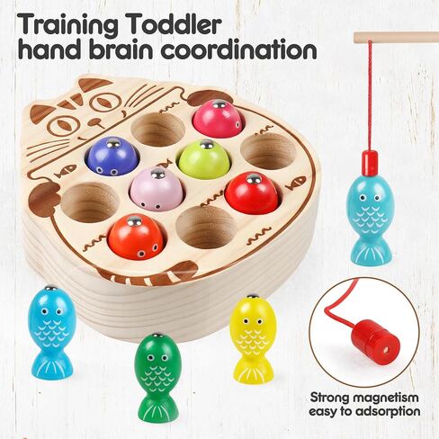 Magnetic Fishing Game,Wooden Montessori Magnetic Fishing Toys for Toddlers,Preschool Education Learning Hand-Eye Cognition & Fine Motor Skill Birthday Gifts for 3 4 5 Years Old Kids Boys Girls in Saudi Arabia