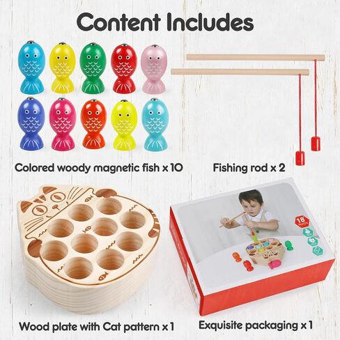 Magnetic Fishing Game,Wooden Montessori Magnetic Fishing Toys for Toddlers,Preschool Education Learning Hand-Eye Cognition & Fine Motor Skill Birthday Gifts for 3 4 5 Years Old Kids Boys Girls in Saudi Arabia