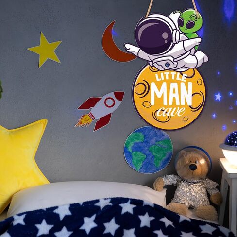 Space Decor for Boys Room Little Man Cave Sign Space Themed Bedroom Decor Space Astronaut Door Sign Hanging Decor for Baby Boys Room Nursery Playroom Wall Decorations Christmas in Kuwait