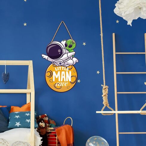 Space Decor for Boys Room Little Man Cave Sign Space Themed Bedroom Decor Space Astronaut Door Sign Hanging Decor for Baby Boys Room Nursery Playroom Wall Decorations Christmas in Kuwait
