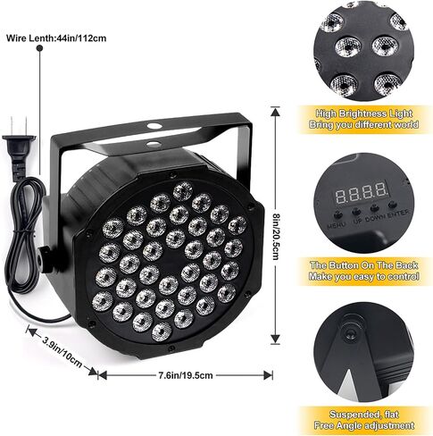 يمكن أن أضواء 36 LED RGBW 4in1 أضواء المسرح عن بعد والتحكم DMX أضواء حفلات DJ غسل / ستروب تأثير الصوت المنشط Uplights لعيد الميلاد عيد الهالوين الكنيسة ديسكو نادي الزفاف -2 حزمة in Saudi Arabia