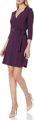 Star Vixen Women's Plus-Size 3/4 Sleeve Faux Wrap Dress with Collar, Royal, 1X in Saudi Arabia