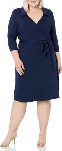 Star Vixen Women's Plus-Size 3/4 Sleeve Faux Wrap Dress with Collar, Royal, 1X in Saudi Arabia