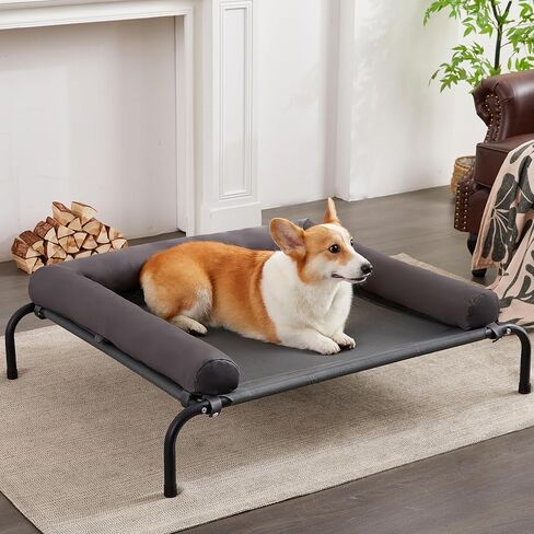 TJSOULER Cooling Elevated Dog Bed with Pillows,Portable Washable Raised Dog Cot Bed with Chew Proof Mesh and Metal Frame,No-Slip Rubber Feet for Indoor & Outdoor Use,XLarge,Deep Grey in Saudi Arabia