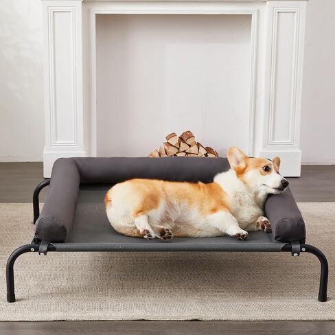 TJSOULER Cooling Elevated Dog Bed with Pillows,Portable Washable Raised Dog Cot Bed with Chew Proof Mesh and Metal Frame,No-Slip Rubber Feet for Indoor & Outdoor Use,XLarge,Deep Grey in Saudi Arabia